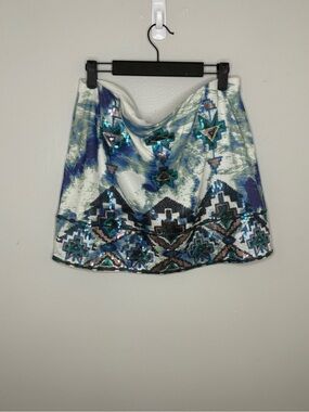 Express Sequin Embellished Mini Skirt in White, Blue & Green